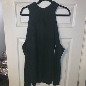 Cold shoulder dark green sweater